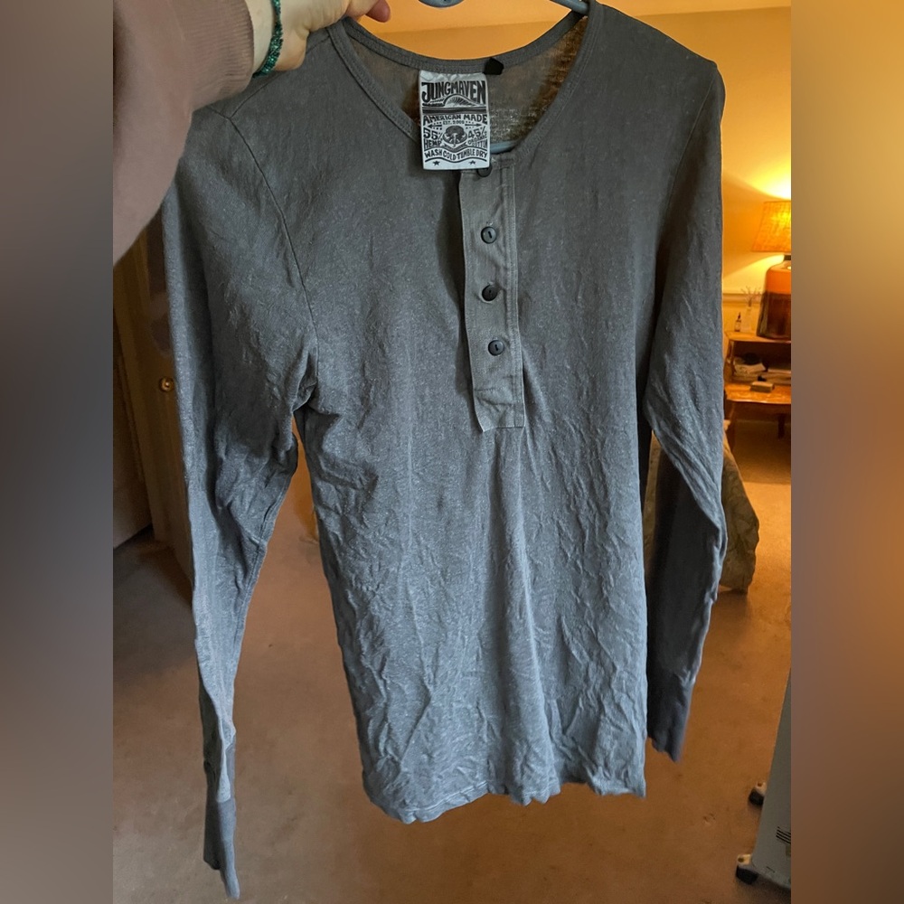 Jungmaven Unisex Gray Long Sleeve Henley Shirt